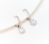 Pendientes colgantes Diamonique Classics con cierre de palanca, plata de ley, redondos de 3,08 ct
